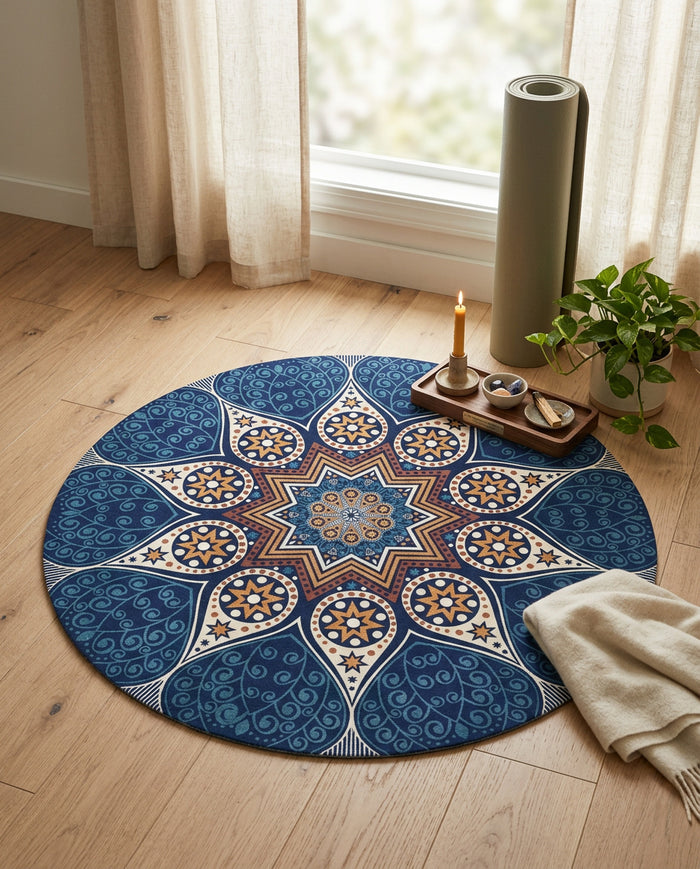 Blau farbig Stern Tibetischer Mandala Teppich | Zen Deko