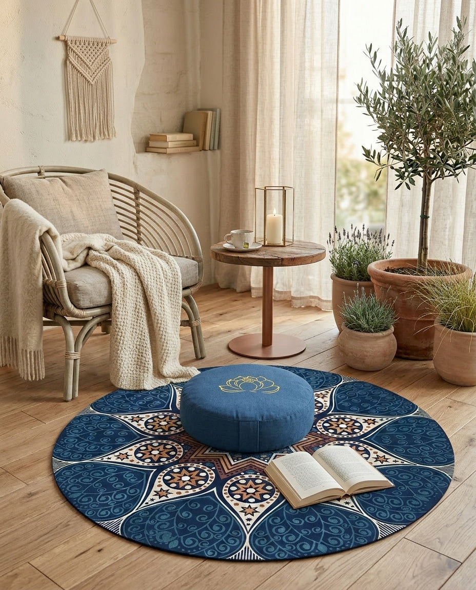 Lotus Meditationskissen Rund 40cm - Yoga Sitzkissen mit abnehmbarem Bezug | Tatami Bodenkissen