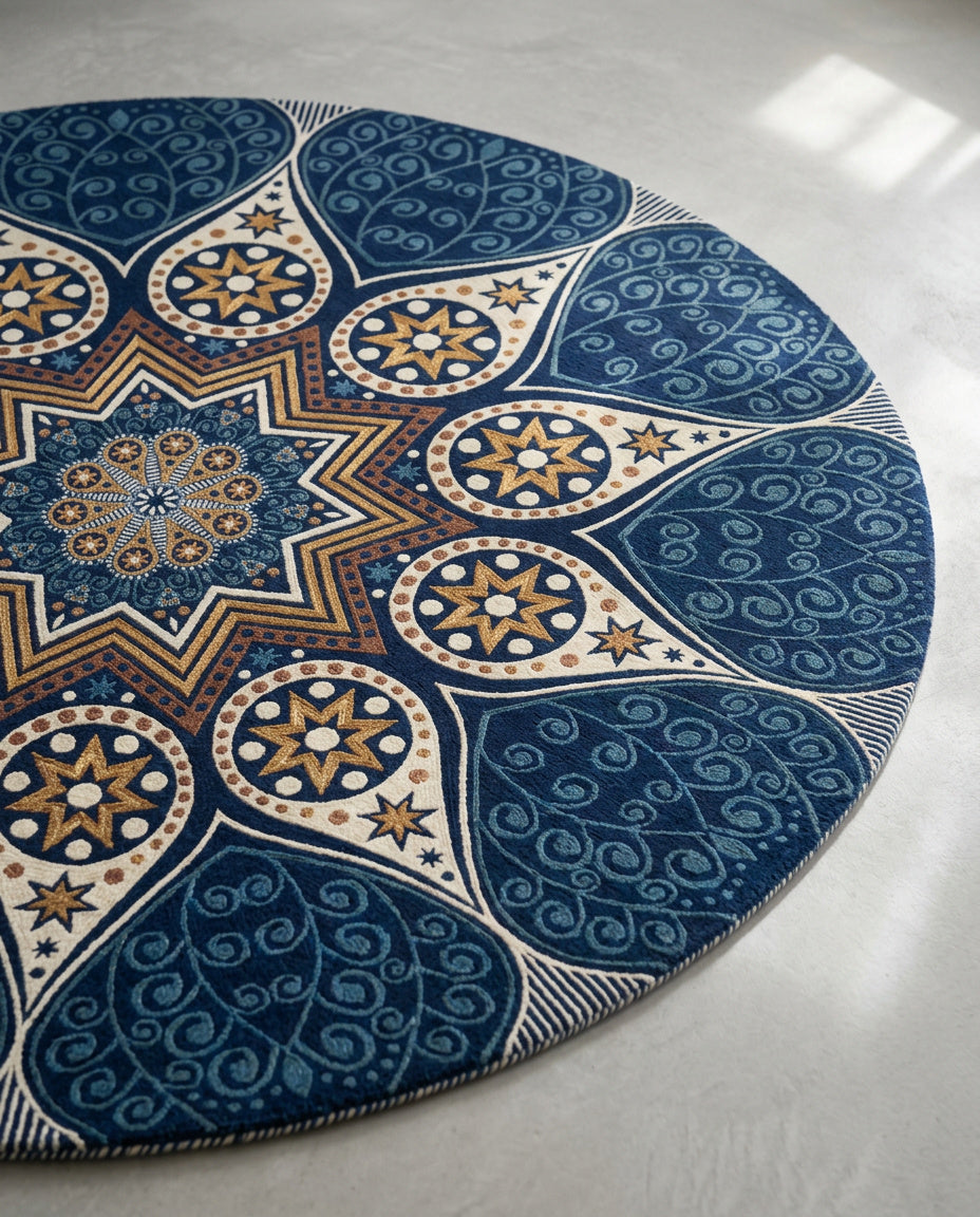 Blau farbig Stern Tibetischer Mandala Teppich - Thangka Kunst für Wohnzimmer & Schlafzimmer | Zen Deko