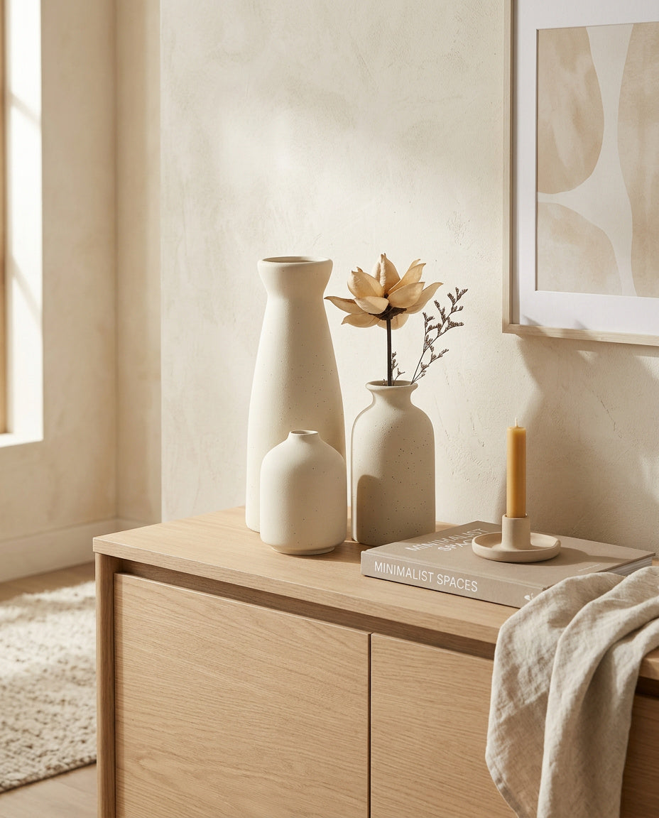 Keramik Vasen 3er Set - Moderne Deko Vasen für Wohnzimmer & Regal | Landhaus Stil