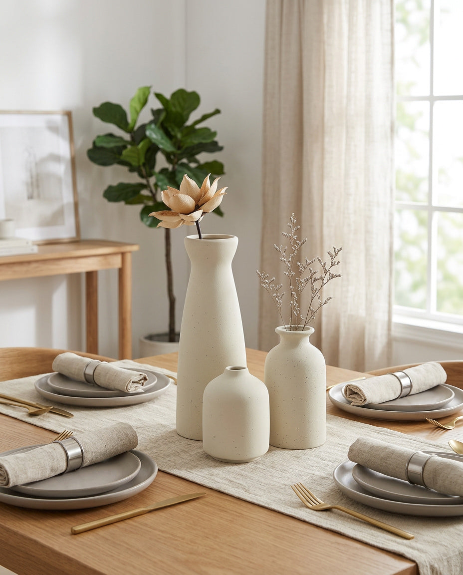 Keramik Vasen 3er Set - Moderne Deko Vasen für Wohnzimmer & Regal | Landhaus Stil