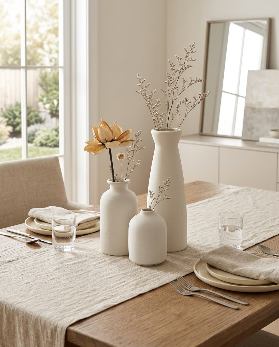 3er Set Keramik Vasen Weiss oder Beige