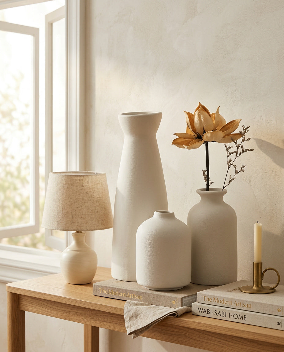 3er Set Keramik Vasen Weiss oder Beige