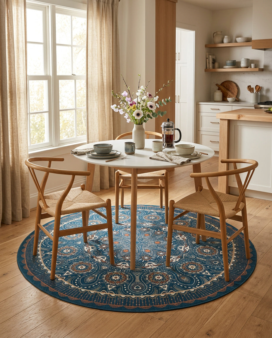 Blau farbig Tibetischer Mandala Teppich  - Thangka Kunst für Wohnzimmer & Schlafzimmer | Zen Deko