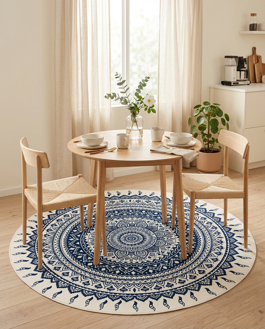 Blau weiss Tibetischer Mandala Teppich  - Thangka Kunst für Wohnzimmer & Schlafzimmer | Zen Deko