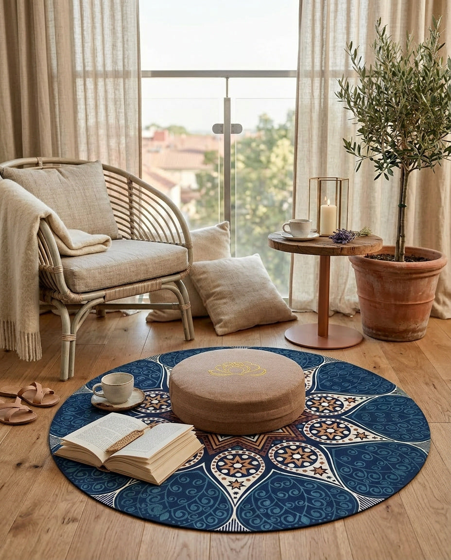 Lotus Meditationskissen Rund 40cm - Yoga Sitzkissen mit abnehmbarem Bezug | Tatami Bodenkissen