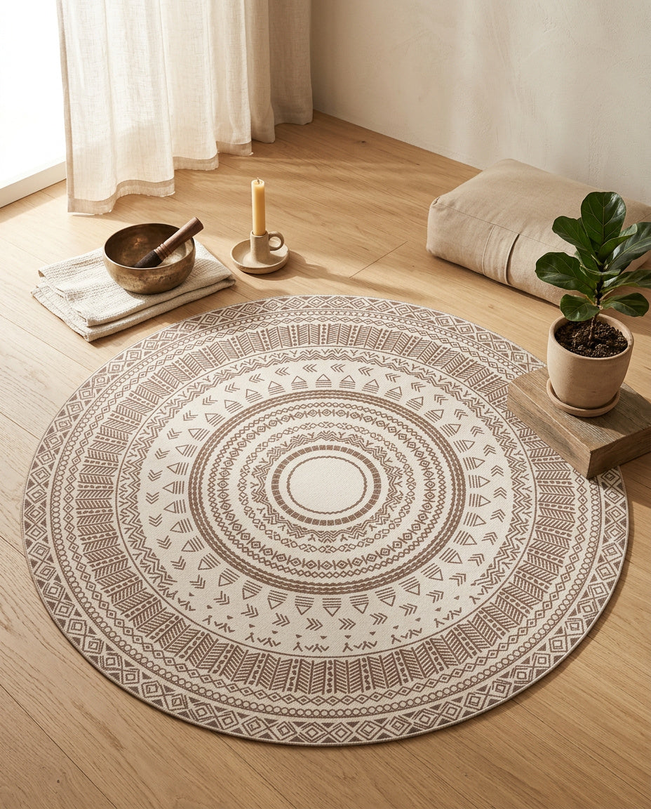 Beige Tibetischer Mandala Teppich  - Thangka Kunst für Wohnzimmer & Schlafzimmer | Zen Deko