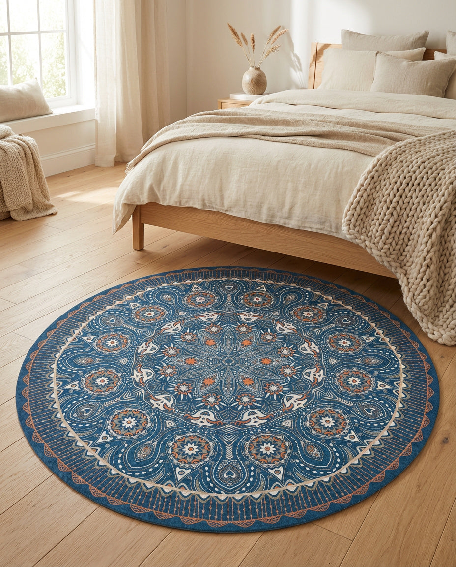 Blau farbig Tibetischer Mandala Teppich  - Thangka Kunst für Wohnzimmer & Schlafzimmer | Zen Deko