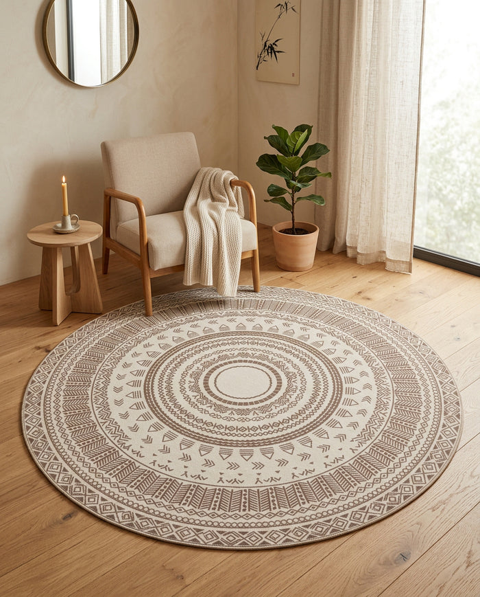 Beige Tibetischer Mandala Teppich  - Thangka Kunst für Wohnzimmer & Schlafzimmer | Zen Deko