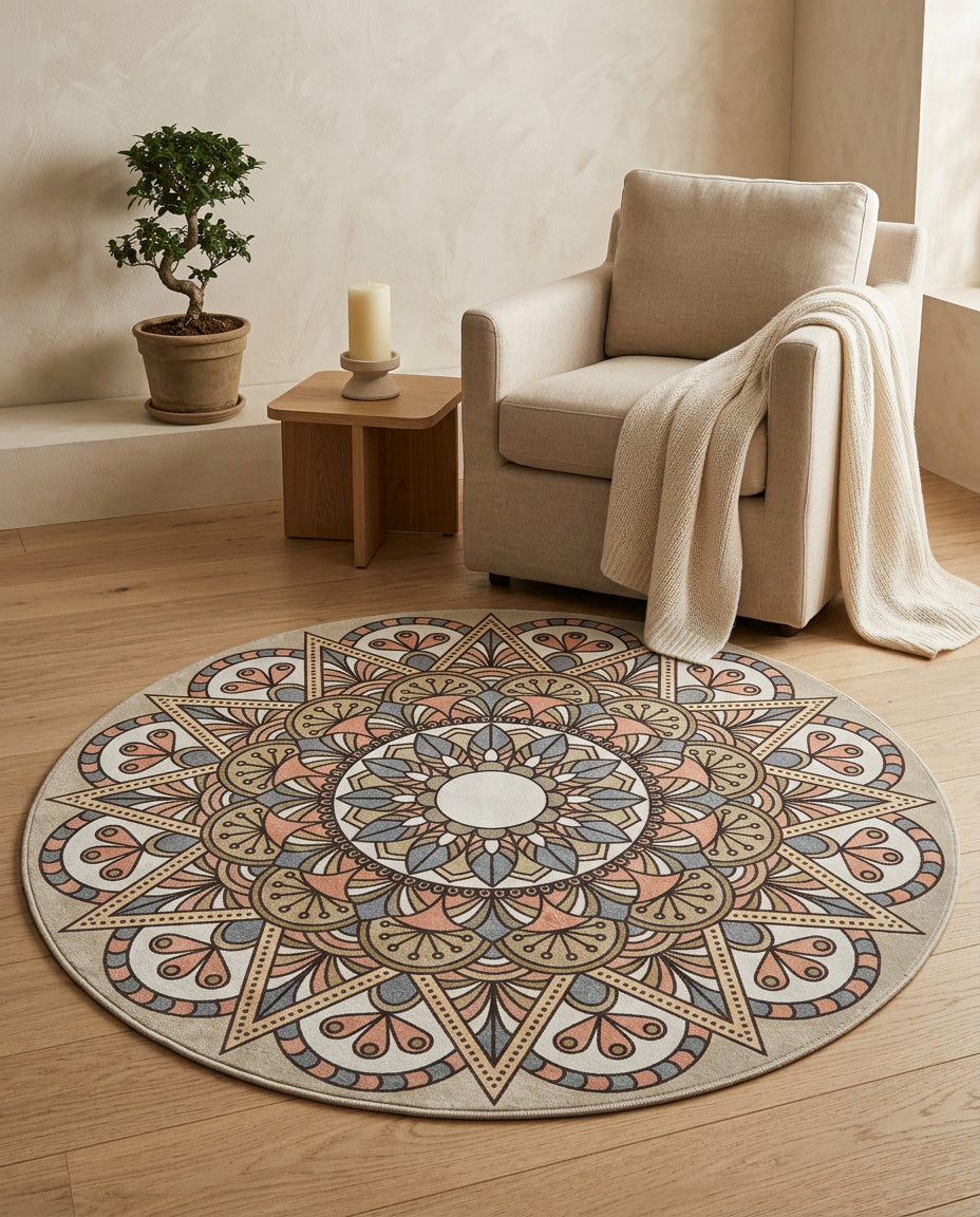 Farbig Stern Tibetischer Mandala Teppich - Thangka Kunst für Wohnzimmer & Schlafzimmer | Zen Deko