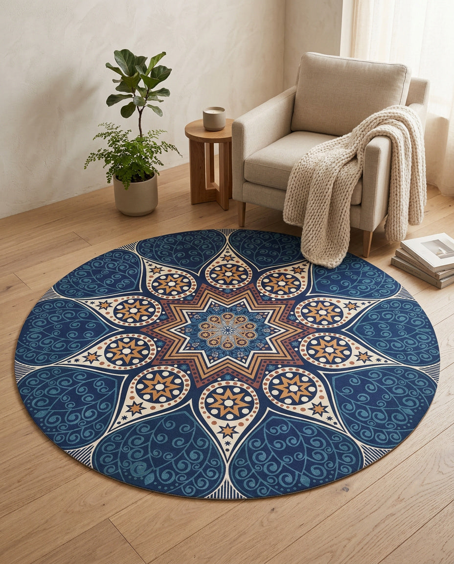 Blau farbig Stern Tibetischer Mandala Teppich - Thangka Kunst für Wohnzimmer & Schlafzimmer | Zen Deko