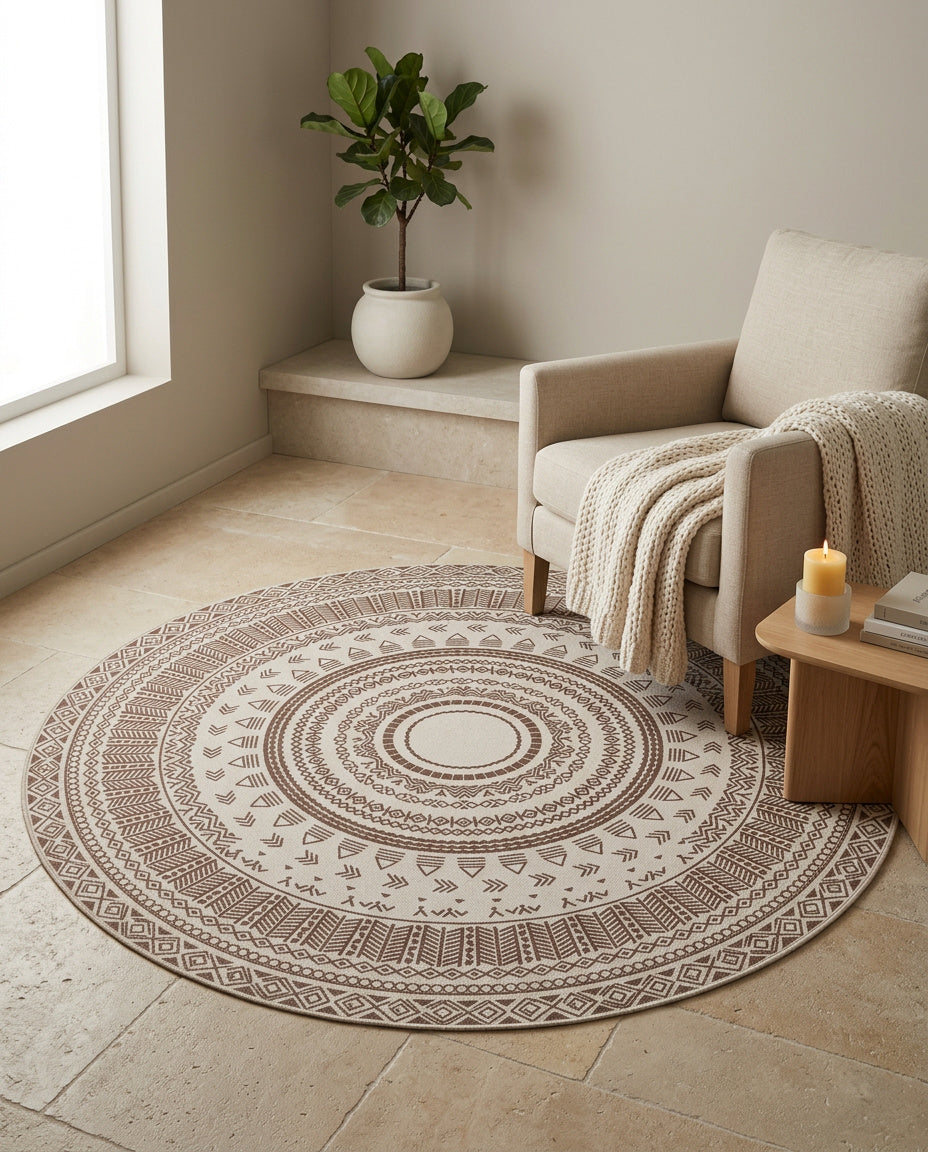 Beige Tibetischer Mandala Teppich  - Thangka Kunst für Wohnzimmer & Schlafzimmer | Zen Deko
