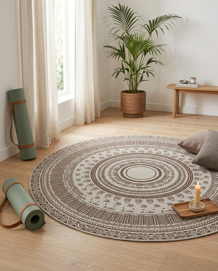 Beige Tibetischer Mandala Teppich  - Thangka Kunst für Wohnzimmer & Schlafzimmer | Zen Deko