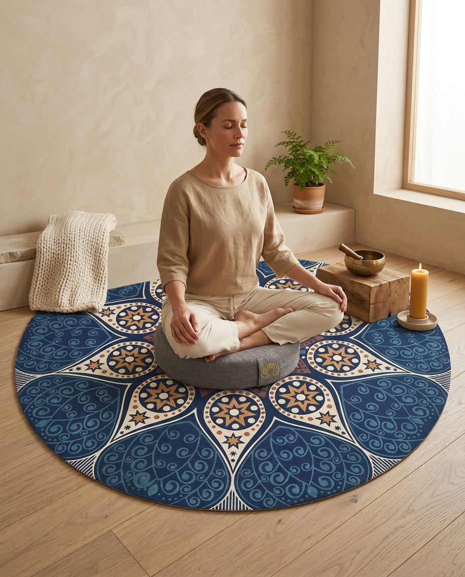 Lotus Meditationskissen Rund 40cm - Yoga Sitzkissen mit abnehmbarem Bezug | Tatami Bodenkissen