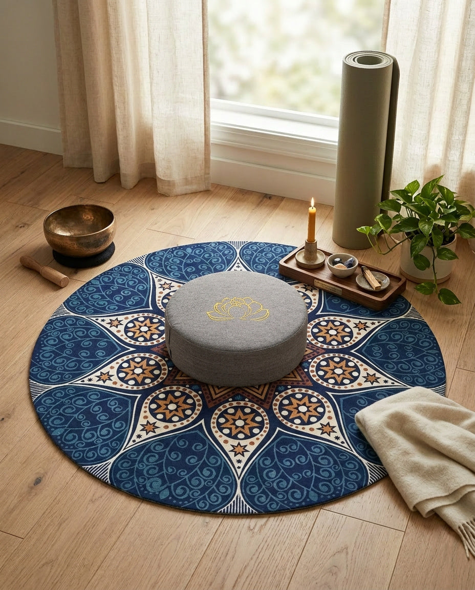 Lotus Meditationskissen Rund 40cm - Yoga Sitzkissen mit abnehmbarem Bezug | Tatami Bodenkissen
