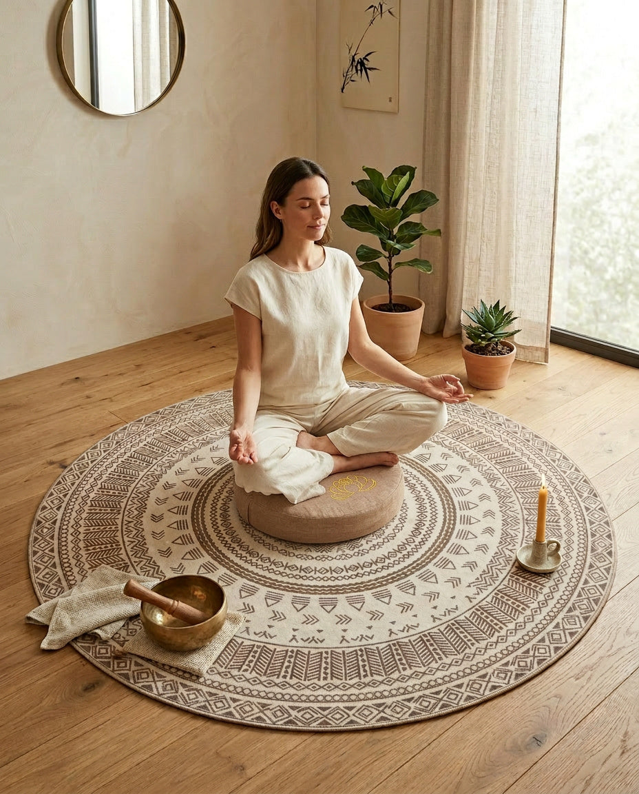 Lotus Meditationskissen Rund 40cm - Yoga Sitzkissen mit abnehmbarem Bezug | Tatami Bodenkissen