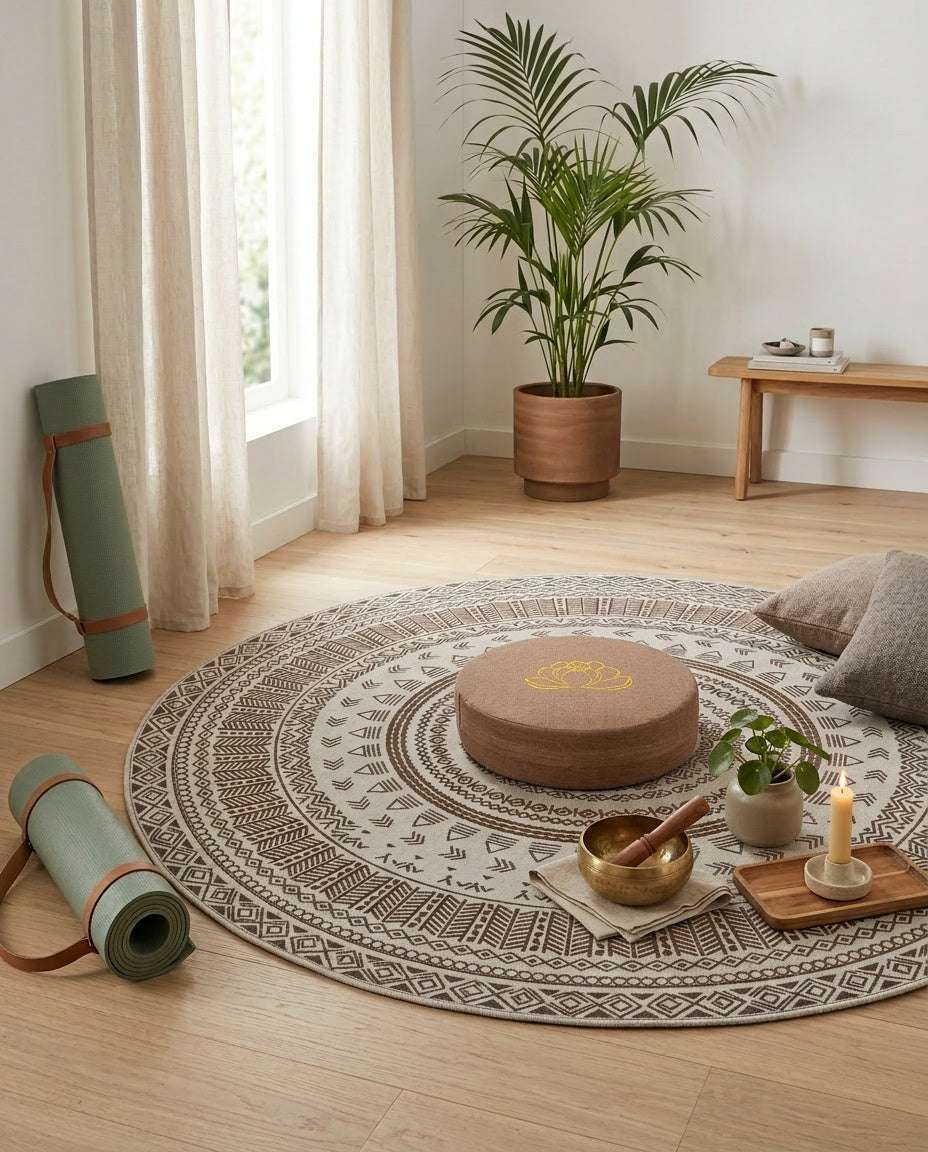 Lotus Meditationskissen Rund 40cm - Yoga Sitzkissen mit abnehmbarem Bezug | Tatami Bodenkissen