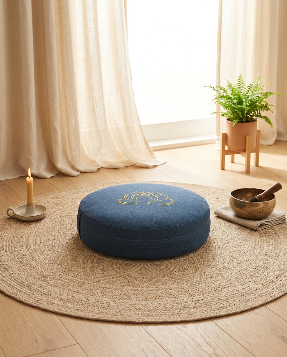 Lotus Meditationskissen Rund 40cm - Yoga Sitzkissen mit abnehmbarem Bezug | Tatami Bodenkissen